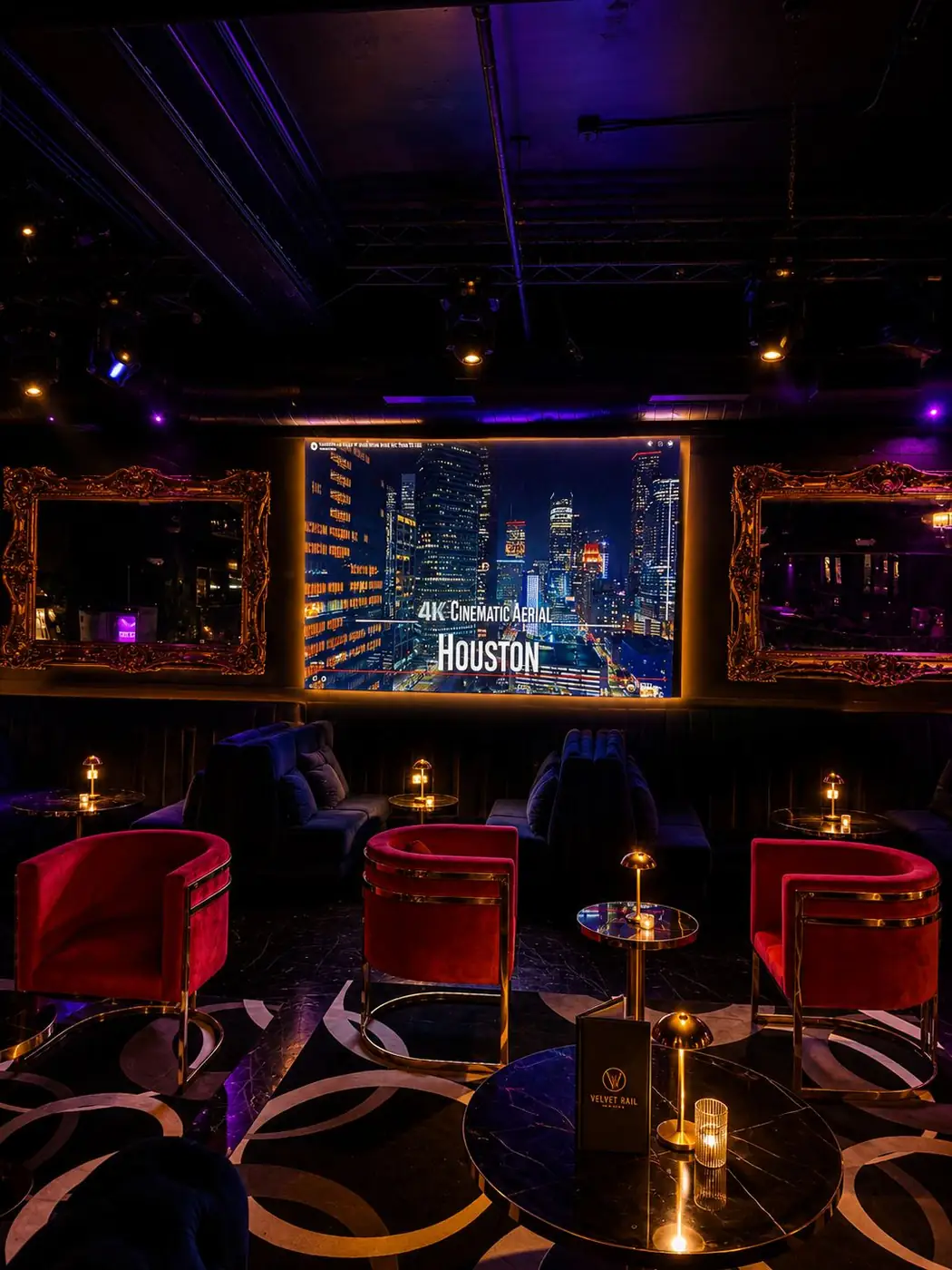 The big screens over the room at Velvet Rail